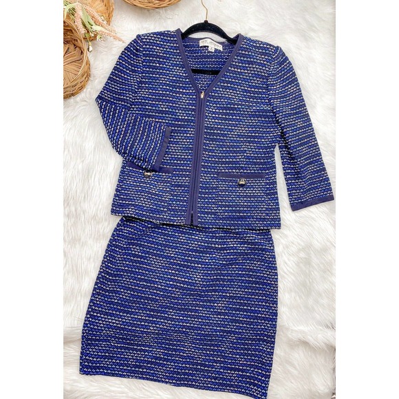 St John Collection Blue tweed skirt jacket suit